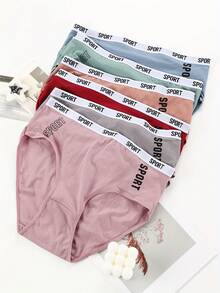 12-Pack Soft & Comfortable Women's Mid-Rise Briefs | Assorted Colors (Red, Blue, Light Pink, Beige, Purple, Dark Gray), Athletic Underwear With Stylish "SPORT" Letter Print - Nhiều màu - Xem 3