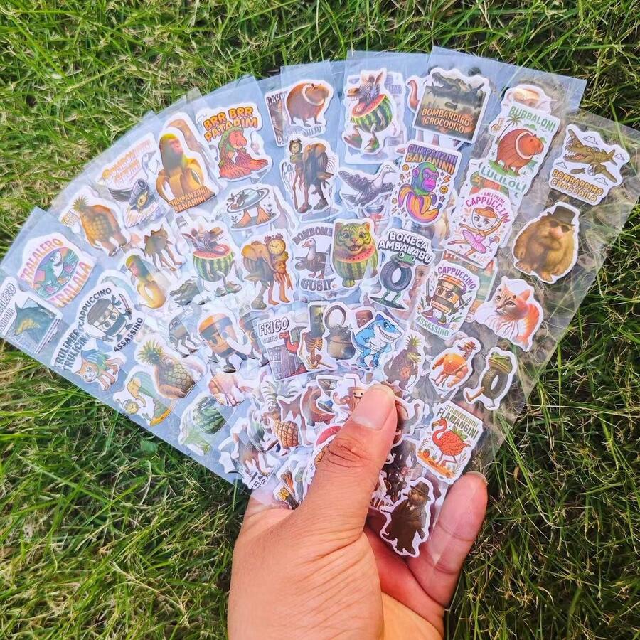 20张3D山海经主题贴纸，意大利励志贴纸，中国神话山海经主题贴纸，趣味创意抽象无厘头贴纸，3D防水泡泡贴纸 - 彩色 - 查看 1