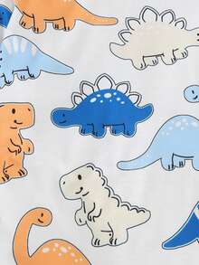 男婴恐龙印花长袖连体衣三件套，条纹设计，基础款，柔软针织涤纶面料，弹力十足，可机洗，休闲日常穿着，春夏秋季皆宜 - 彩色 - 查看 6