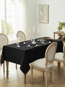 1pc Water-Repellent, Splash-Proof, Dirt-Resistant Thick Faux Linen Rectangular Tablecloth, Rustic Solid Color Coarse Linen, Tear-Resistant And Durable, Suitable For Dining Table, Kitchen, Cafe, Home Dinner, Catering, Patio, Wedding, Brunch, Farmhouse, Afternoon Tea, Party, Buffet, And More Occasions - Black - View 3