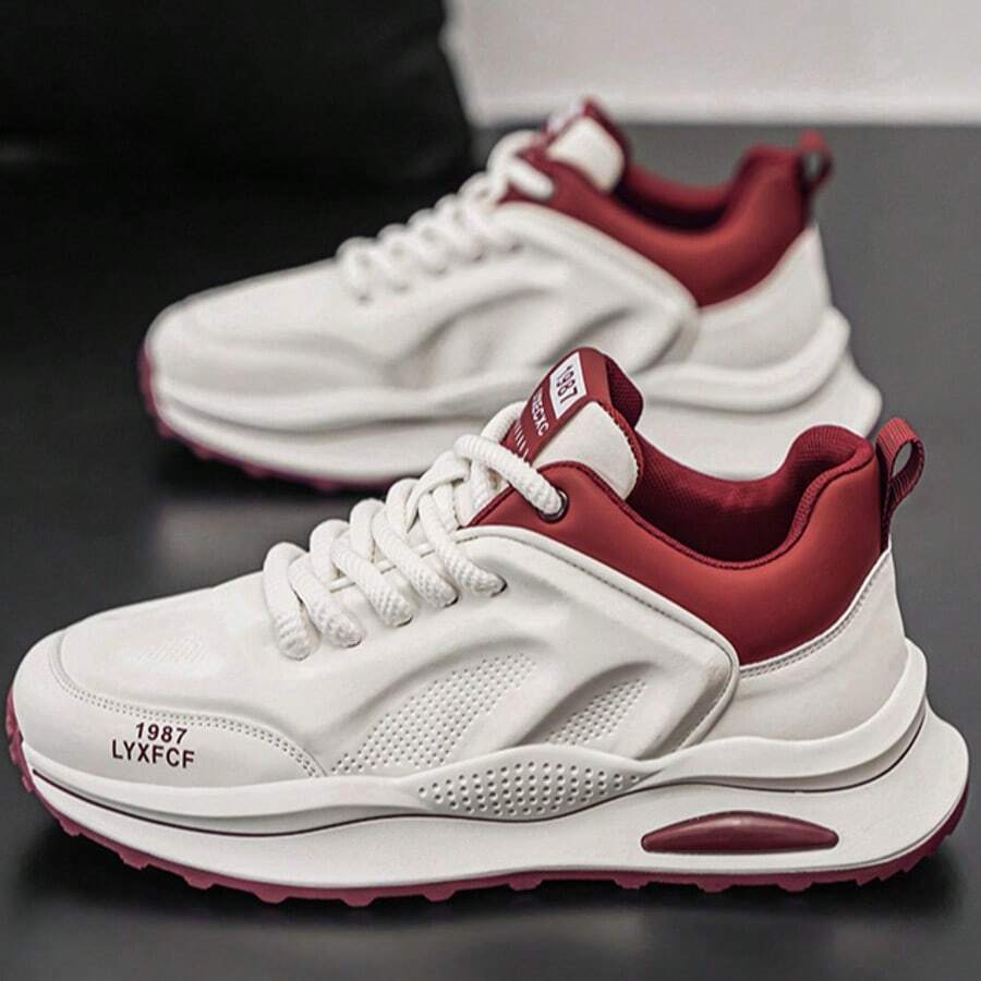 Zapatos casuales para hombre del 2024, diseño de suela gruesa y de moda de corte bajo, zapatillas deportivas con bloques de color Letras Colorblock Deportivo ANUDADO Ojales - Blanco - Ver 1
