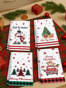 4 buc prosop de Crăciun, prosop din microfibră din poliester cu model de fulg de zăpadă și camion de Crăciun, prosop de Crăciun pentru baie, prosoape absorbante de bucătărie de Crăciun fericit, prosoape moi cu uscare rapidă, prosop de masă imprimat cu mesajul Crăciun fericit, decorațiune pentru cameră de Crăciun