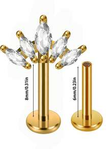 1 件不锈钢榄尖形花朵垂直柱耳轮穿孔皇冠/蝴蝶耳环耳钉身体穿孔首饰 - 如圖 - 查看 16