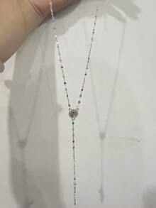 1 件时尚彩色心形和圣母玛利亚浮雕 Y 形长项链，带复古宗教十字架吊坠，适合女性日常佩戴和派对拍照 - 彩色 - 查看 3