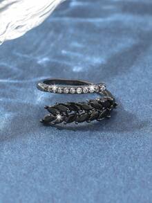 1 chiếc nhẫn hở hai hàng Zirconia, thích hợp để đeo hàng ngày - Đen + zircon đen - Xem 4