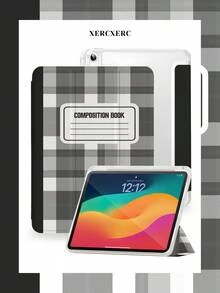 xercxerc Checkered Pattern With Composition Book Text Label PU Cover TPU Soft Back 3-Fold Stand Pencil Slot Shockproof Anti-Scratch Auto Wake/Sleep For IPad Pro 12.9/11/10.9 (2025/2024) IPad Air 11-Inch /10.9/10.5 IPad Mini 8.3 Galaxy Tab S10+/S9+/S9/S8+/S8/S7 FE /A9/A8/A7+ Cases IPad Air 11inch Case Fall IPad Case Back To School IPad Case - 彩色 - 查看 2
