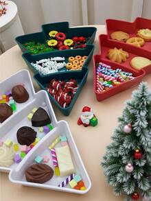 Tavă multicompartimentată în formă de brad de Crăciun pentru fructe uscate, gustări și dulciuri, potrivită pentru servirea mâncării, gustărilor, băuturilor, sushi, pizza, deserturilor, prăjiturilor și pâinii, tavă pentru micul dejun, tavă pentru cafea, tavă pentru ceai, platou pentru delicatese, ustensile de bucătărie de uz casnic, platou de servire reutilizabil cu atmosferă festivă, Crăciun 1 buc.