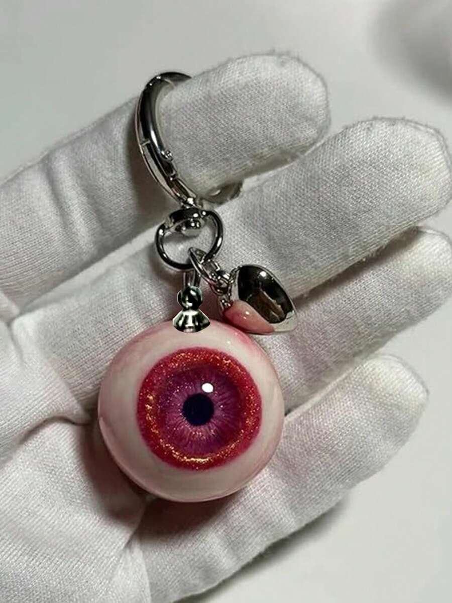 1pc Gothic Devil's Eye Resin Heart Halloween Eye Keychain - Multicolor - View 1