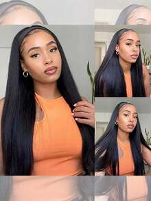 Black Straight Hair Hoop Wig, Women's Long Soft Heat-Resistant Synthetic Fiber Hoop Wig, Suitable For Daily Wear And Parties - Black - View 5