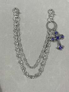 1 件复古双层十字链、钱包链、朋克牛仔裤链、口袋链、男士钥匙扣