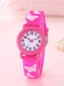 1pc Cartoon Children's Resin Quartz Watch, Butterfly Pattern, Wholesale For Elementary Students - Pink - View 2