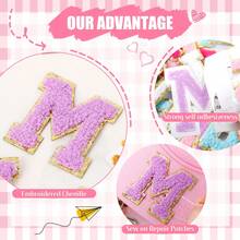 Preppy Chenille Patches Self Adhesive Embroidered For DIY Clothing,Include 52 A-Z Chenille Letter Patches Stickers,20 Rainbow Flower Lighting Bowknot Stick On Patches For Backpacks Hats Jackets - abc - 查看 4