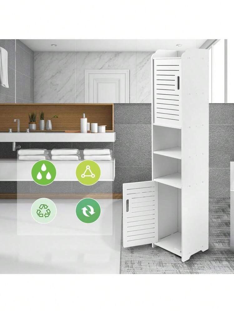 Stylish White Floor Cabinet – Bathroom Storage & Display Unit Ideal For Living Room, Kitchen & Office Spaces - خزانة حمام، بيضاء مجوفة - مشاهدة 4