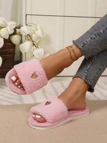 Dép bông trang trí hình trái tim thời trang cao cấp dành cho nữ, mềm mại và thoải mái, đế mềm, nhẹ, thích hợp cho phòng khách và phòng ngủ, mọi mùa - Hồng - Xem 4