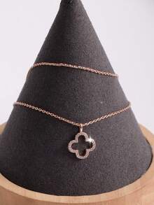 1 件镂空三叶草吊坠项链，女士节日礼物和日常配饰 - 玫瑰金 - 查看 3