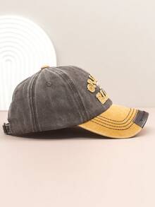 1pc Vintage Washed Letter Embroidery Baseball Cap, Women Petite Wide Brim Deep Crown Casual Street Snapback Hat, Unisex Polyester Fashion Decorative Cap