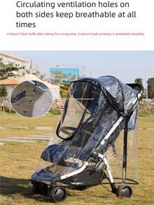 1pc Transparent Baby Stroller Rain Cover, Made Of EVA Material, Windproof, Waterproof, Dustproof, Snowproof, Insect-Proof, Elastic, Breathable, Easy Installation, Dual Zipper Design, Convenient To Use. 95% Of Models Are Suitable For All Seasons. - Clear - View 3