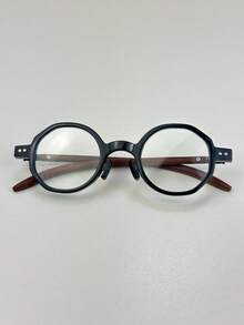 [Betsy]Oak Breeze–Retro Octagonal Eyeglasses, Engraved Wood Temple, Unisex, Lightweight - Ébano Noite - 查看 2