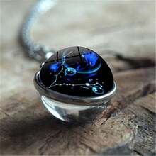 1pc 12 Zodiac Constellation Necklace, Starry Sky Glow In The Dark Glass Ball Pendant Necklace, Suitable For Men & Women, Father's Day, Thanksgiving, Christmas, New Year, Birthday Gift, Holiday Present Valentine's Day - Constellation Necklace - View 3