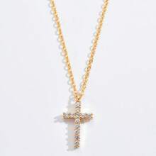 1 Pc Women's Fashion Cross Personalized Pendant Diamond Necklace, Gold-Plated Cross Item, Simple And Elegant Chain, Ideal Gift For Daily Wear, Weddings, Engagement Parties, Halloween