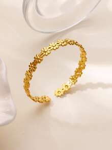 优雅花卉不锈钢手镯，18K镀金可调节开口手镯，女士金色婚礼首饰，节日派对配饰，送给她/妈妈/闺蜜的礼物 - 不銹鋼 - 查看 14