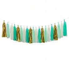 Sage-Green Pink-Gold Party-Decorations Tassel Garland - 20pcs Bachelorette Engagement Baby Bridal Shower Tassels Streamers Rustic Wedding Jungle Birthday Party Spring Decor -236620 - 藍綠薄荷色米色金色 - 查看 2