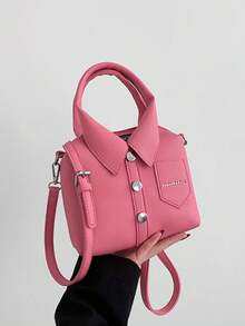 【迷你】时尚女士手提包，独特衬衫设计，轻便休闲单肩包，可拆卸肩带，正面有翻盖口袋，适合日常使用，必备手提包 | 时尚合成皮革包 - 彩色 - 查看 18