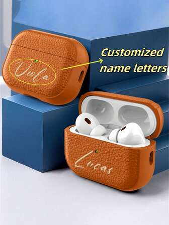 [Customized]Personalized Custom Luxury Name Letter Customized Cover Compatible With 1 2 3 4 Pro 2 Pro 3 Lychee Pattern TPU Earphone Case,2025phonecase