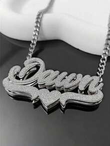 Customized Name Heart Pendant Necklace - Personalized Shiny Name Charm Set With Stainless Steel Chain - Perfect Gift For Birthday, Anniversary And Special Occasions - Punk Retro Style - Multicolor - View 5