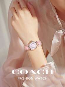 Coach Đồng hồ thạch anh PARK dây da màu hồng dành cho nữ với mặt số kết cấu bằng pha lê và đá cẩm thạch Đồng hồ quà tặng tròn tương tự thanh lịch thường ngày dành cho nữ - Hồng - Xem 2