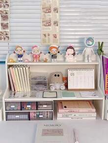 1pc Double Layer Raised Desk Storage Rack, Countertop Cosmetic Stationery Book Organizer For Dorm Office Suitable For Home Storage, Office Desk Home Storage, Halloween And Christmas Gift Desktop Storage - White - View 7