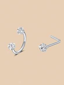 6/2 件马蹄形鼻环配 L 型鼻钉，不锈钢粉色彩虹 CZ 鼻环，银金内螺纹马蹄形鼻环，女士唇眉螺旋耳洞饰品，四季佩戴，礼物 - 彩色 - 查看 10