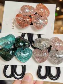 5pcs Colorful Heart Shaped Hair Scrunchies, High Elasticity Brown Hair Ties, Double-Ended Ponytail Holders, Damage-Free, Sturdy, Suitable For Daily Use, Home Beauty Women Accessory Gifts, Hair Elastics, Hair Rubber Bands, Hair Rope Head Accessories