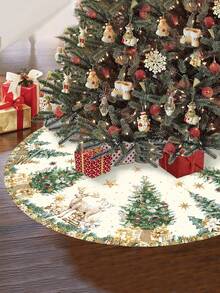 1pc Christmas Tree Skirt, Christmas Deer Pattern, Christmas Tree Bottom Decoration, Christmas Home Decor - Multicolor - View 5