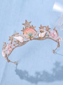 1pc Crystal Princess Crown, Seashell, Star, Mermaid Tail Headband, Performance/Birthday Gift, Crowns, Tiara, Costume Crown, Hair Garland, Head Wreath, Hair Vine, Headpiece, Hair Circlet, Gold Crown, Gold Head Piece - Nhiều màu - Xem 2