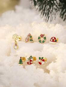1pc 925 Sterling Silver Christmas Earrings For Women, Xmas Gifts Holiday Cute Stud Earrings Hypoallergenic Christmas Tree Snowflake Stud Festive Party Jewelry Gifts