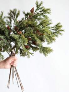 2 件人造圣诞松针枝、假松果和树枝花束，逼真植物，适用于户外派对活动、节日装饰、万圣节生日、婚礼花园庭院门口餐厅客厅卧室和家居装饰 - 綠色 - 查看 3