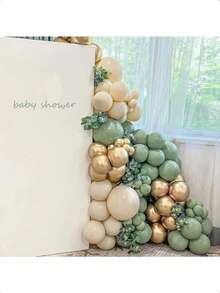 117pcs Sage Green & Gold Balloon Arch Kit, Includes Sage Green Balloons, Complemented By Ivory & Gold Balloons, Suitable For Baby Shower, Birthday Party, Jungle Theme Party, Wedding Decoration - Multicolor - View 5