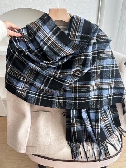 1 pezzo Sciarpa casual vintage in stile lussuoso in finta cashmere da donna - super morbida, calda e confortevole, non elastica, antifreddo, con eleganti nappe, adatta per l'autunno/inverno, scialle di moda per le donne d'inverno