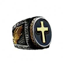1pc Stainless Steel Cast Praying Hand Ring, 1pc Titanium Steel Cross Resin Filled Ring