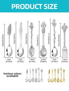 6pcs Coffee Spoon, Dessert Spoon, Gold Tea Spoon Set, Vintage Coffee Spoon Fruit Fork, Compact & Elegant Coffee Utensils, Dishwasher , Suitable For Coffee, Tea, Cake, Dessert, Ice Cream, Yogurt, Fruit, Great For Home, Kitchen, Restaurant, Cafe, Party, Christmas, Halloween, Easter, Dinnerware Set, Gift Set