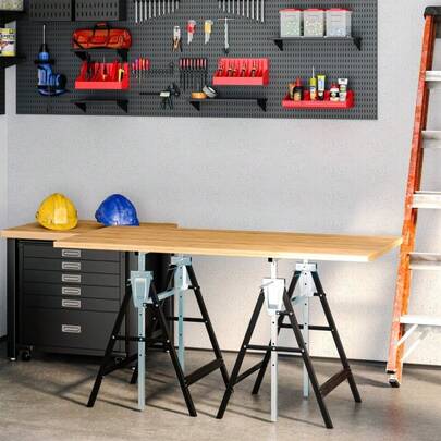 2 x caballete de andamio, caballete plegable, altura regulable hasta 200 kg, acero, negro, 68 x 58 x 80-130 cm