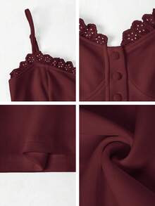 Sunny Girly Fall Women Clothes Y2k Back To School A Sexy And Pure Style Button-Down Front Button-Fitted Halter Top Romantictops Going Out Tops Women - Burgundy - View 11