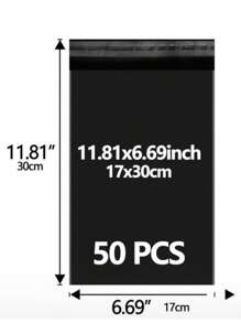 50 opakowań czarnych torebek wysyłkowych z polietylenu – super wytrzymały materiał polietylenowy, samoprzylepny, wodoodporny, z krawędziami, bardzo duży rozmiar do pakowania hurtowego na powrót do szkoły