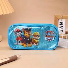 Estojo de lápis de capacidade dupla grande e fofo em rosa e azul, Estojo de lápis Patrulha Canina com desenho de cachorrinho, Caixa de armazenamento de papelaria de anime, Estojo de lápis de grande capacidade, Adequado para estudantes do ensino fundamental e médio, Adequado para meninos e meninas, Suprimentos escolares, Volta às aulas