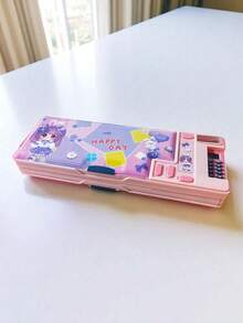 1个多功能塑料学生铅笔盒,双面带磁铁,包含卷笔刀、笔插、橡皮擦隔层、计算器、课程表、可书写姓名栏,铅笔袋,书包,文具 - 彩色 - 查看 21