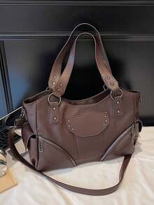 Bolso de hombro de mujer de gran capacidad de unicolor, bolso de mujer de gran capacidad con textura de moda, bolso de mano grande, bolso de hombro y cruzado personalizado para mujer, adecuado para uso diario y universidad, adecuado para salir, compras, regalos, viajes, ir y venir