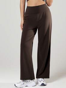 VUTRU 高腰七分宽松阔腿瑜伽裤紧身裤 - 咖啡棕 - 查看 5