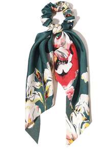 3件套缎面纯色头巾三角披肩发饰发圈马尾发圈发绳橡皮筋发圈发绳弹力发带，发圈，发饰发带头饰 - 墨綠色 - 查看 6