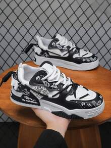 Men's Fashionable Thick-Sole Shoes, Color Block Design, Lace-Up Design, Anti-Slip And Wear-Resistant, Comfortable And Durable, Suitable For Outdoor, Campus Strolling, Street Running, Travel, All Seasons